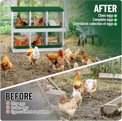IDEALHOUSE Chicken Nesting Box, Galvanized Steel Laying Box with Rustproof & Roll-Away Egg Design, for Hens, Green 6 Compartment No Bracket - color: Green, size: 6 compartments (without bracket)