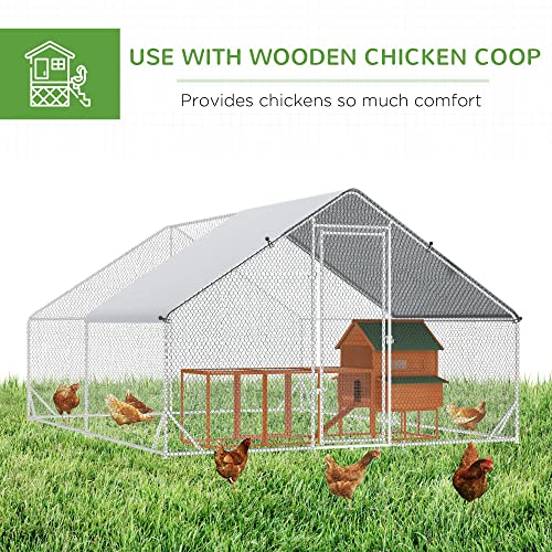 PawHut Large Chicken Coop Metal Chicken Run with Waterproof and Anti-UV Cover, Spire Shaped Walk in Fence Cage Hen House for Outdoor and Yard Farm Use, 1" Tube Diameter, 9.8' x 13.1' x 6.6' - size: 157.5"L x 118.1"W x 78.7"H