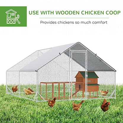 PawHut Large Chicken Coop Metal Chicken Run with Waterproof and Anti-UV Cover, Spire Shaped Walk in Fence Cage Hen House for Outdoor and Yard Farm Use, 1" Tube Diameter, 9.8' x 13.1' x 6.6' - size: 157.5"L x 118.1"W x 78.7"H