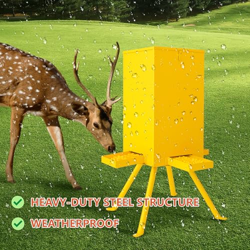 PROLEE 85lbs Deer Feeder,Weatherproof Deer Feeders with 4 Feeding Tray and 4-Leg Stand,Heavy Duty Metal Gravity Feeder for Deers and Wildlife (Yellow) - color: Yellow