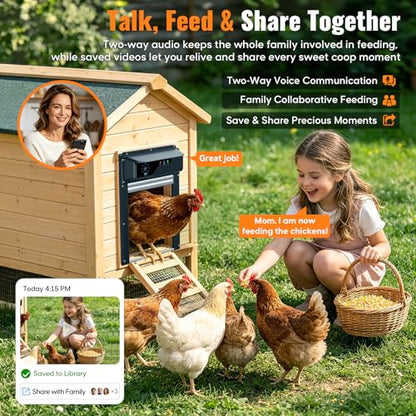 Automatic Chicken Coop Door with Timer and Remote Control, WiFi 1080P Camera Smart Roll-Up Auto Poultry Door, 7W Solar Powered, App Control, Anti-Pinch Safety, Predator Alarm - color: Black