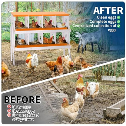 8 Compartment Chicken Nesting Box, Galvanized Steel Metal Laying Box with Removable Tray Roll-Out Egg Collection, Wall Mount Hen Roosting Box, Easy Egg Collection - color: Orange, size: 8 holes with legs