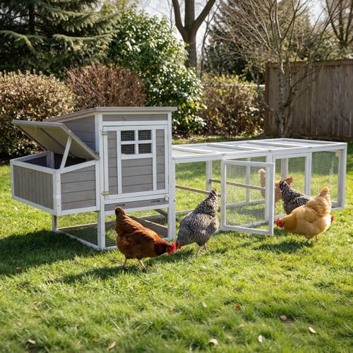 Wooden Chicken Coop with Run, Outdoor Poultry House with Removable Leak-Proof Tray, Nesting Box, Perches, Ventilation Metal Mesh, Rabbit Hutch for Small Animals, Backyard, Garden - style: 113.9"L x 32.7"W x 35.4"H