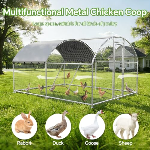 Large Metal Chicken Coop with Roosting Perch,Waterproof and UV-Resistant Cover,Outdoor Walk-in Cage Hen House for Yard Farm Duck Chicken Run Dome Roof (10’ W x 13.2’ L x 6.4’ H) - size: 157.5"L x 119.0"W x 77.2"H