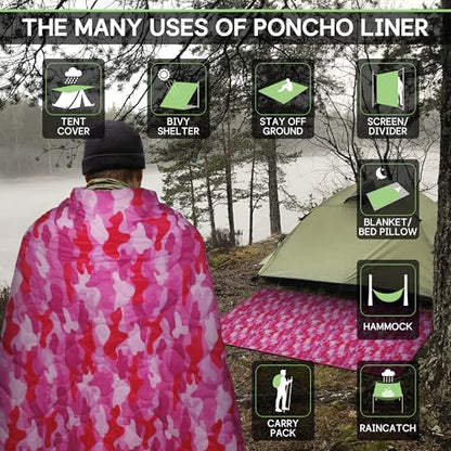 Mirzoyan Woobie Blanket, Military Poncho Liner Camo Insulated Camping Woobie Blanket for Outdoor Hiking (Pink with Zipper) - color: Pink With Zipper