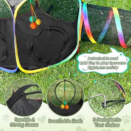 CypherX Outdoor Rainbow Cat Enclosure, 5 in 1 Portable Cat Tents for Outside Cage Free Outside Pet Enclosure Cat Tunnel Outdoor Playground for Indoor Cats and Small Animals - size: 5 in1 Loop(11.8"W)