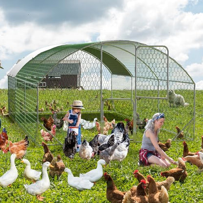 Large Metal Chicken Coop, Walk-in Chicken Run Pen with Waterproof Anti-UV Cover, Heavy Duty Poultry Cage for Chicken, Duck, Rabbit, Outdoor Backyard Farm Use - size: 236"L x 118"W x 78.7"H
