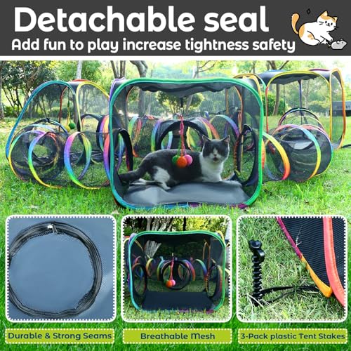 CypherX Outdoor Rainbow Cat Enclosure, 7 in 1 Portable Cat Tents for Outside Cage Free Outside Pop up Pet Enclosure Cat Tunnel Outdoor Playground for Indoor Cats and Small Animals - size: 7 in1 Maze(9.8"W)