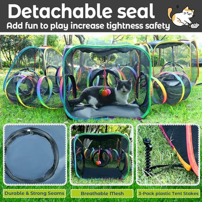 CypherX Outdoor Rainbow Cat Enclosure, 7 in 1 Portable Cat Tents for Outside Cage Free Outside Pop up Pet Enclosure Cat Tunnel Outdoor Playground for Indoor Cats and Small Animals - size: 7 in1 Maze(9.8"W)