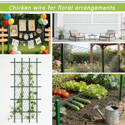 Chicken Wire,16.14 x 157 Inch Floral Chicken Wire for Floral Arrangements Green Mesh Netting 0.6inch Hexagonal Polyvinyl Chloride Coated Net, Fits for Handicrafts, Garden Fence, and Plant Protection