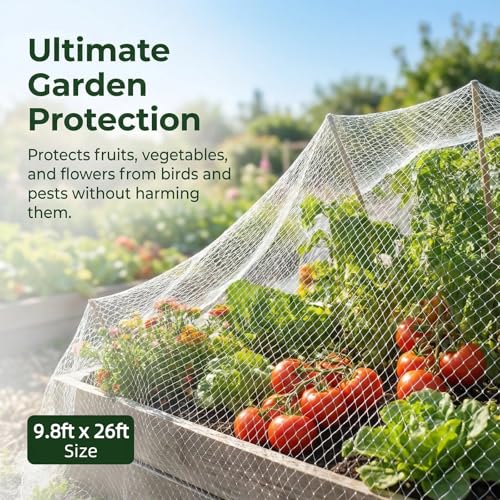 GWHOLE 9.8 x26 Ft Garden Netting with 1'' Square Mesh with Cable Tie for Fruit, Vegetable, Plant Trees Protection, White - size: 9.8x26 ft, 1x1 inch mesh (White, with Cable Ties)