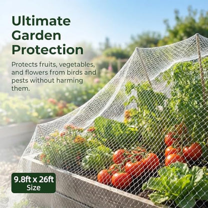 GWHOLE 9.8 x26 Ft Garden Netting with 1'' Square Mesh with Cable Tie for Fruit, Vegetable, Plant Trees Protection, White - size: 9.8x26 ft, 1x1 inch mesh (White, with Cable Ties)