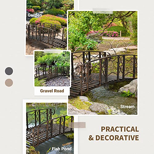 Outsunny 6' Metal Arch Backyard Garden Bridge with 660 lbs. Weight Capacity, Safety Siderails, Vine Motifs, Easy Assembly for Backyard Creek, Stream, Pond, Brown - color: Brown