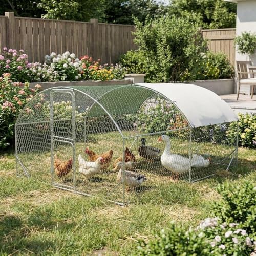 Large Metal Chicken Coop, Chicken Runs for Yard with Cover, Large Chicken Run with Double Door and Upgrade Tri-Supporting, Walk in Chicken Coop for Outdoor Farm Yard (9.8'L x 13.1'W x 6.6'H) - size: 9.8'L x 13.1'W x 6.6'H