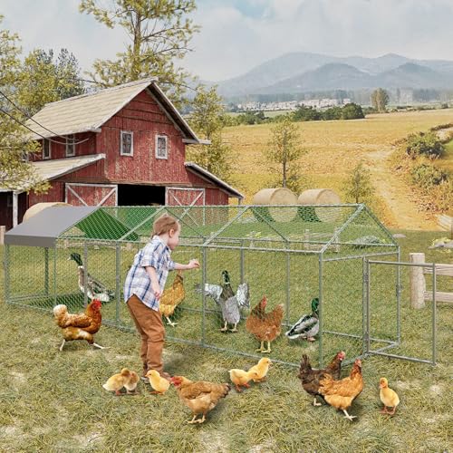 Metal Chicken Coop with Cover, Metal Chicken Run with 4 Doors, Chicken Runs for Yard, Poultry Cage for Rabbit Duck Goose, Silver, 160" x40" x40" - color: silver