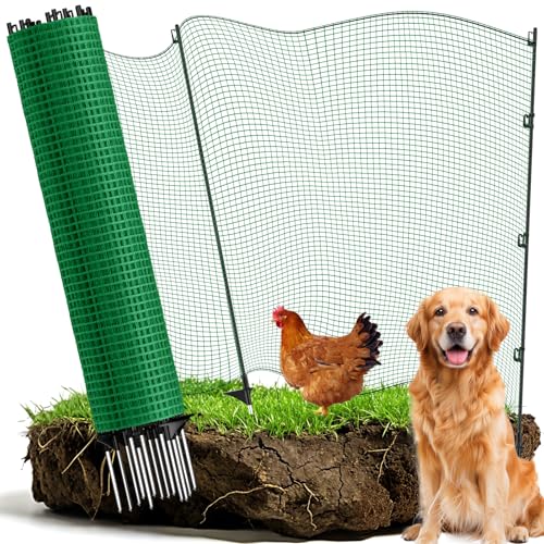 Temporary Fence with Posts, 3‘x82‘ Animal Barrier Dog Portable Fencing with Fiberglass Stake Windbreak Rope, Safety Snow Plastic Netting Roll for Garden Backyard Outdoor for Chickens or Other Animals - size: 3x82FT
