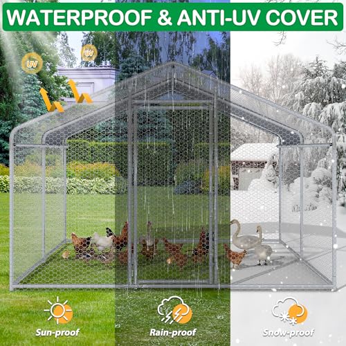Large Metal Chicken Coop, Walk-in Chicken Run Pen with Waterproof Cover, Spire Roof Poultry Cage Run for Outdoors, Backyard, Farm(9.7'Wx12.99'Lx6.4'H) - size: 13'Lx9.7'W
