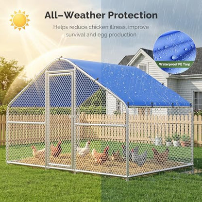 Sino Luban Metal Chicken Coop Run 6.6x6.6ft, Large Chicken Runs for Yard with Waterproof Cover, Outdoor Chicken Pen Chicken Enclosure, Walk-in Poultry Cage with Upgrade wall Support Brace - size: 6.6x6.6 FT - Chicken Wire