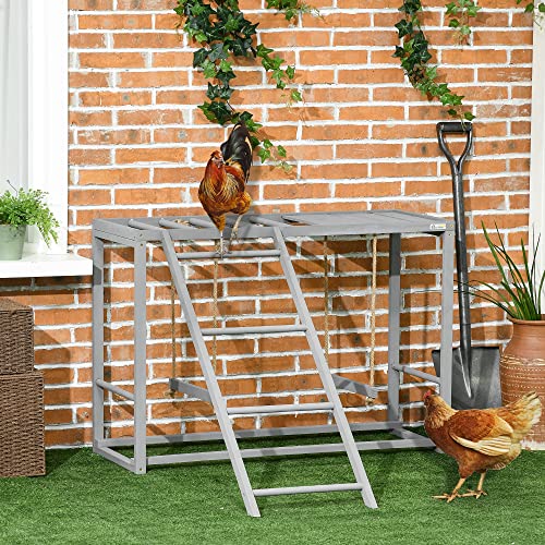 Chicken Activity Play with Swing Set for 3-4 Birds, Wooden Chicken Coop Accessory with Multiple Chicken Perches & Hen Ladder Gray