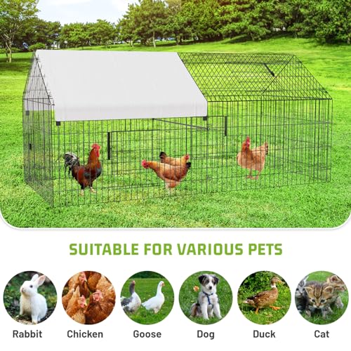 NUGRIART Metal Chicken Coop 130"×40"×40" Chicken Run with Waterproof Cover Portable Poultry Cage Walk in Hen House Outdoor Backyard Farm Animal Enclosure Crate Pet Playpen Exercise Pen for Rabbit Duck - size: 130.0"L x 40.0"W x 40.0"H