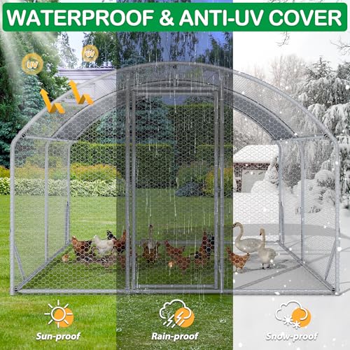 Large Metal Chicken Coop, Walk-in Chicken Run Pen with Waterproof Cover, Dome Roof Poultry Cage for Outdoor, Backyard, Farm - size: 156.0"L x 108.0"W x 77.0"H
