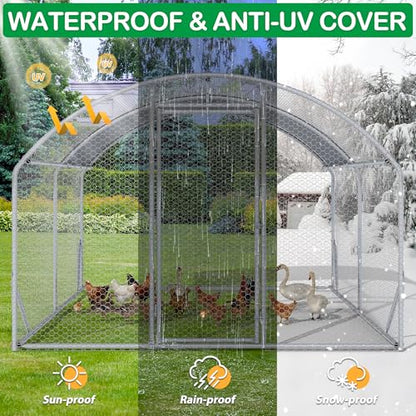 Large Metal Chicken Coop, Walk-in Chicken Run Pen with Waterproof Cover, Dome Roof Poultry Cage for Outdoor, Backyard, Farm - size: 156.0"L x 108.0"W x 77.0"H