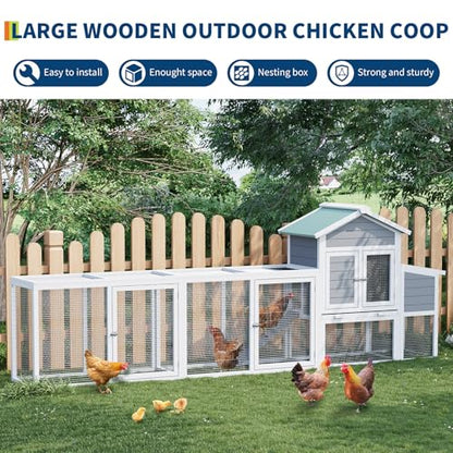 122'' Large Wooden Chicken Coop, Outdoor Chicken Cage with Sloped Asphalt Roof, Sliding Tray & Nesting Box, Weather-Resistant Poultry Cage for 4-6 Hens