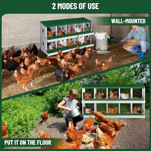 Heavy-Duty Galvanized Steel Chicken Nesting Box – 10 Large Vented Compartments, Rollout Egg Collection, Easy Install & Clean – Green - color: Green, size: 10-Holes