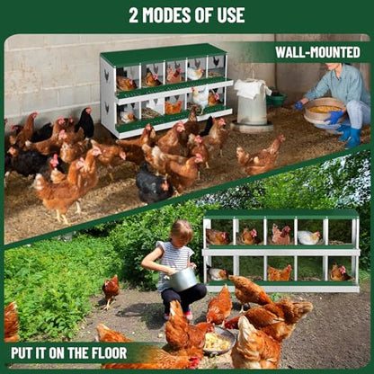 Heavy-Duty Galvanized Steel Chicken Nesting Box – 10 Large Vented Compartments, Rollout Egg Collection, Easy Install & Clean – Green - color: Green, size: 10-Holes