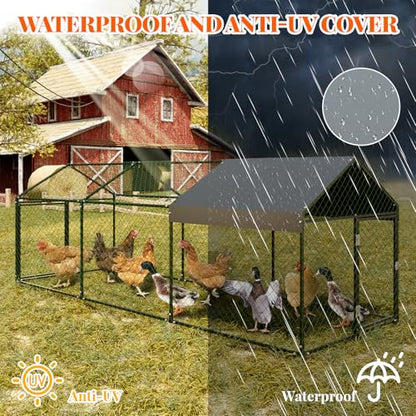 Small Metal Chicken Coop, Chicken Runs for Yard with Waterproof and Anti-Uv Cover, Portable Chicken Coop with 2 Door for Outdoor Chicken Rabbit Duck, Black, 120"×40"×40"