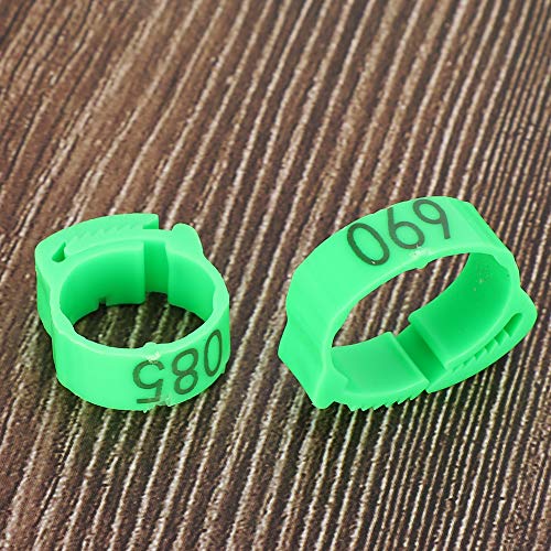 Pssopp Bird Leg Rings, Bright Plastic Adjustable Numbered Poultry for Chicken Ducks Identification Rose Red Orange Green 100Pcs