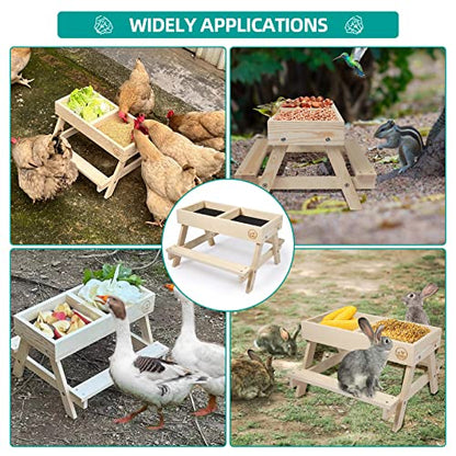 Chicken Picnic Table No Waste, Large Chicken Feeder Handmade Wooden, DIY Chicken Table Feeder Kit, Wild Bird, Duck & Squirrel Feeders No Mess, Mesh Bottom Keep Food Fresh and Dry Easy to Clean Fill - color: Natural Solid Wood