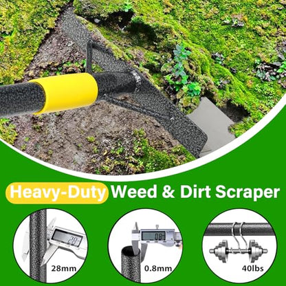 Weed Scraper Tool for Driveway Cracks, Long Handle Floor Scraper for Removing Weeds, Moss & Dirt, Heavy Duty Rustproof Metal Blade, Stand-Up Weeder for Sidewalk, Patio & Lawn Edging