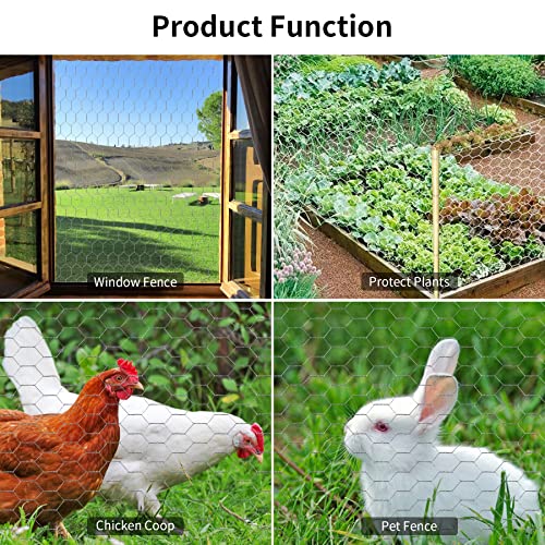 Chicken Wire 15.7 in x 393.7 in Poultry Wire Netting Hexagonal Galvanized Mesh Garden Fence Barrier for Pet Rabbit Chicken Fencing with 100 Pcs Cable Zip Ties - color: Silver, size: 15.7"x393.7"+100Ties