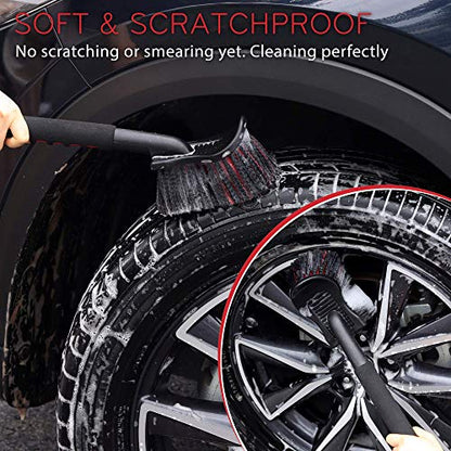 TAKAVU 17.5in Tire Brush, Soft Bristle Long Handle, Scratch-Free (Red) | Scrubs Sidewalls, Brake Dust & Wheel Wells on Cars, Trucks, RVs & Mats, Safe for Chrome & Alloy Rims - color: Red