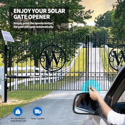 TOPENS AD5S Automatic Gate Opener Kit Medium Duty Solar Dual Gate Operator for Dual Swing Gates Up to 16 Feet or Max 550 Pounds Gate Motor Solar Panel - size: Solar Dual Swing Gate Opener Medium Duty