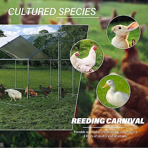 Large Metal Chicken Coop Walk-in Poultry Cage Heavy Duty Chicken Runs Hen House for Yard with Waterproof and Anti-UV Cover for Outdoor Farm Use(10’ W x 13’ L x 6.5’ H) - size: 13.1' L x 9.8' W x 6.4' H