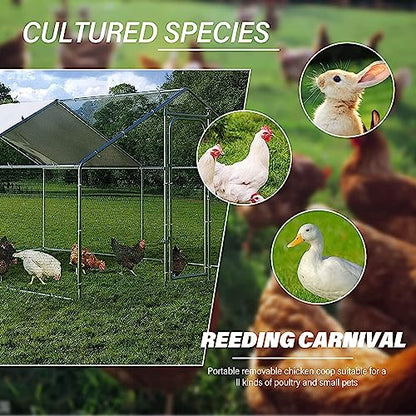 Large Metal Chicken Coop Walk-in Poultry Cage Heavy Duty Chicken Runs Hen House for Yard with Waterproof and Anti-UV Cover for Outdoor Farm Use(10’ W x 13’ L x 6.5’ H) - size: 13.1' L x 9.8' W x 6.4' H