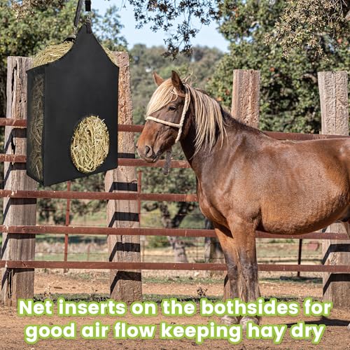 Hay Feeder with Adjustable Straps for Hanging Goat Hay Bags，Large Capacity hay Bags for Horses, Goats, Cattle, Donkeys and Other Animals Black - color: 1 Pcs