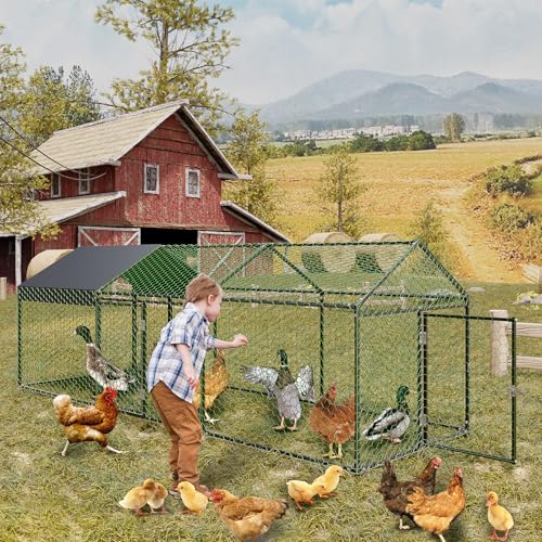 Large Metal Chicken Coop with Run,120x40x40 Inch Walk in Chicken Runs for Outdoor Backyard, Heavy Duty Poultry Pen with Security Lock & Anti-UV Cover