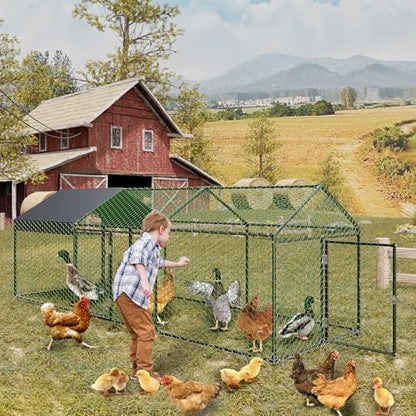 Large Metal Chicken Coop with Run,120x40x40 Inch Walk in Chicken Runs for Outdoor Backyard, Heavy Duty Poultry Pen with Security Lock & Anti-UV Cover
