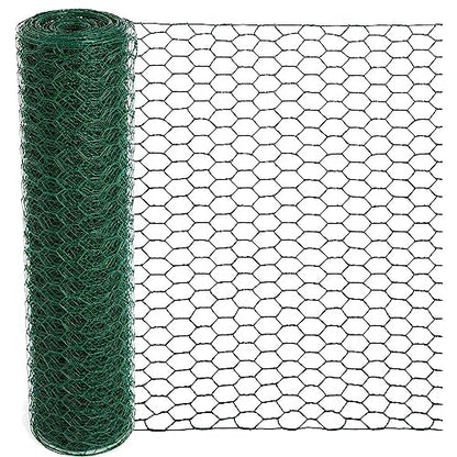 Mklsit Chicken Wire for Floral Arrangements, 15.7 x 157 Inches Green Mesh, 0.6 Inch Hexagonal Galvanized PVC Coated Netting Fence for Crafts, Poultry, Garden - size: 15.7 x 157 Inches