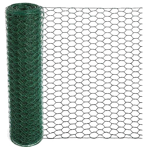 Mklsit Chicken Wire for Floral Arrangements, 15.7 x 157 Inches Green Mesh, 0.6 Inch Hexagonal Galvanized PVC Coated Netting Fence for Crafts, Poultry, Garden - size: 15.7 x 157 Inches