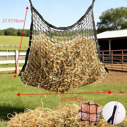 2 Pcs Slow Feed hay nets for Horses Large Capacity Hanging hay Bags 31 x 28 Inch Horse hay Feeder Suitable for All Day Feeding of Horses Goats Sheep Donkey and Trailer,Black