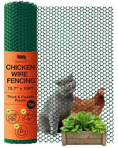 Maporch Plastic Chicken Wire Fencing for Pet Protection - 15.7" x 10ft, HDPE Hunter Green Chicken Wire - Garden Fence Animal Barrier for Dogs, Cats and Rabbits (1-Pack) - color: Hunter Green, size: Pack of 1