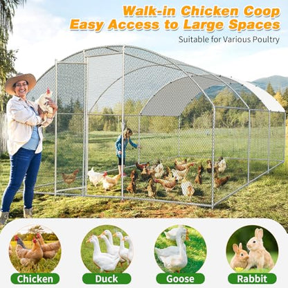 Outvita Large Metal Chicken Coop, 19.5×10FT Walk-in Poultry Cage with Waterproof & Anti-UV Round Arch Cover, Duck Rabbit Hen Cage Galvanized Mesh for Outdoor Yard Backyard and Farm - size: 234.0"L x 120.0"W x 78.0"H