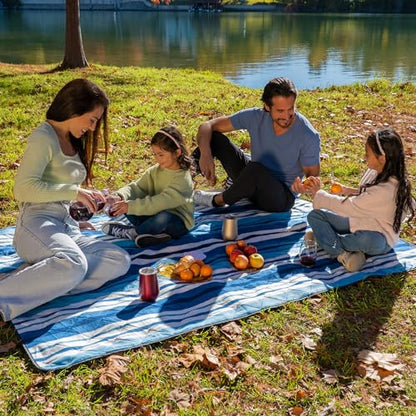BRAWNTIDE Large Waterproof Outdoor Blanket, Extra Thick Fleece, Warm, Windproof & Sandproof, Quilted Stadium Blanket for Sports Events, Beach, Camping, Picnics, Dogs & Car, 82" x 55 - color: Azure Blue