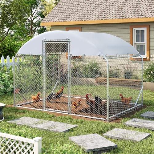 Large Metal Chicken Coop, Walk-in Chicken Run Pen with Waterproof Cover, Dome Roof Poultry Cage for Outdoor, Backyard, Farm - size: 107.5"L x 78.0"W x 78.0"H