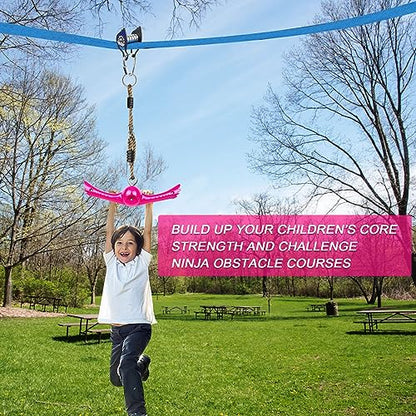 YAMIPROBI Ninja-Twister Swing Spins Set: Slackline Attachments - 360° Handle Twist-Spin Flips Toy Activate Ninja Powers - Ninja Warrior Accessories - Kids Ninja Hang Toys for Playground Backyard,Pink - color: Pink