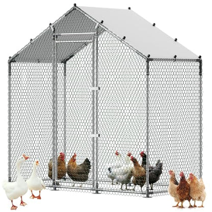 VEVOR Large Metal Chicken Coop,6.6 x 3.3 x 6.6 ft, Walk-in Chicken Run House with Waterproof Cover & Sturdy Frame, Spire Roof Poultry Cage Duck Pen for Rabbit Hen Goose Outdoor Backyard Farm Use - size: 78.7"L x 39.4"W x 78.7"H
